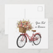 Rode fiets met bloemenmand antiek briefkaart (Voorkant / Achterkant)
