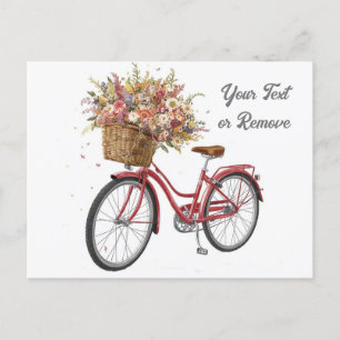 Rode fiets met bloemenmand vintage briefkaart