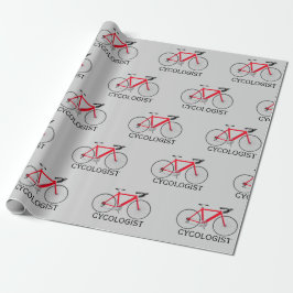 Rode fiets met cycoloog tekst op grijs cadeaupapier