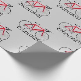 Rode fiets met cycoloog tekst op grijs cadeaupapier
