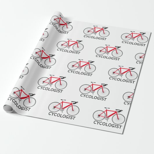 Rode fiets met Cycoloog Tekst op wit Cadeaupapier (Uitgerold)