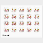 Rode fiets met mand bloemen ronde sticker (Vel)