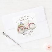 Rode Fiets met Mand Welkom Vierkante Sticker (Envelop)