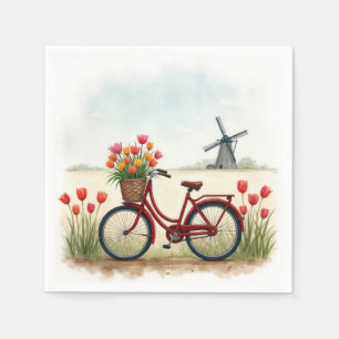 Rode fiets met Nederlandse tulpen Servet