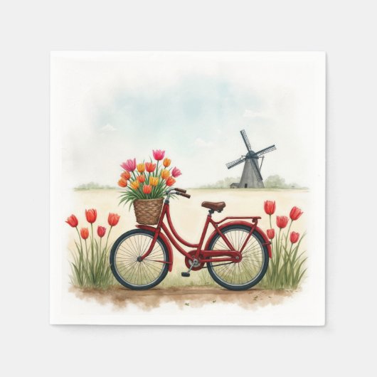 Rode fiets met Nederlandse tulpen Servet (Voorkant)