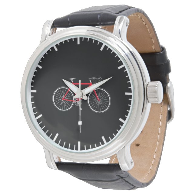 Rode fiets op zwart horloge (Gekanteld)