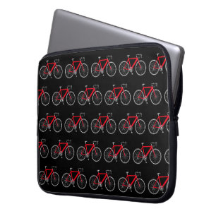 Rode fiets op zwart laptop sleeve