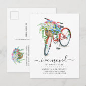 Rode Fiets Roze Blauw Bloemen Mand Verhuizen Aankondigingskaart (Voorkant / Achterkant)