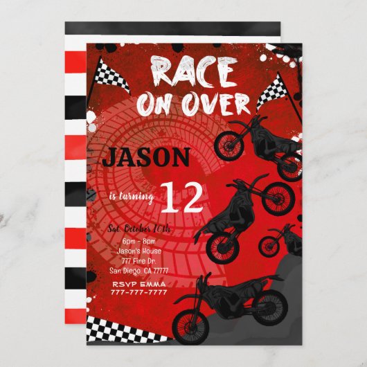 Rode fiets verjaardagsuitnodiging kaart (Voorkant / Achterkant)