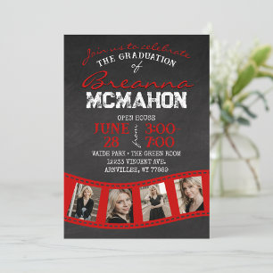 Rode Filmstrip Chalkboard Afstuderen Invitation Kaart