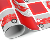 Rode Firetruck Party inpakpapier (Rol Hoek)