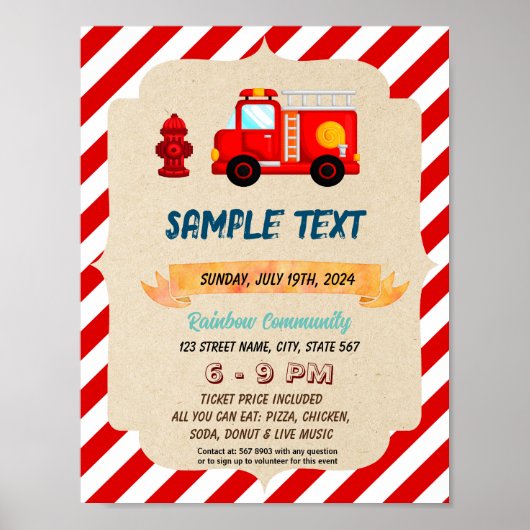 Rode Firetruck thema flyer Poster (Voorkant)