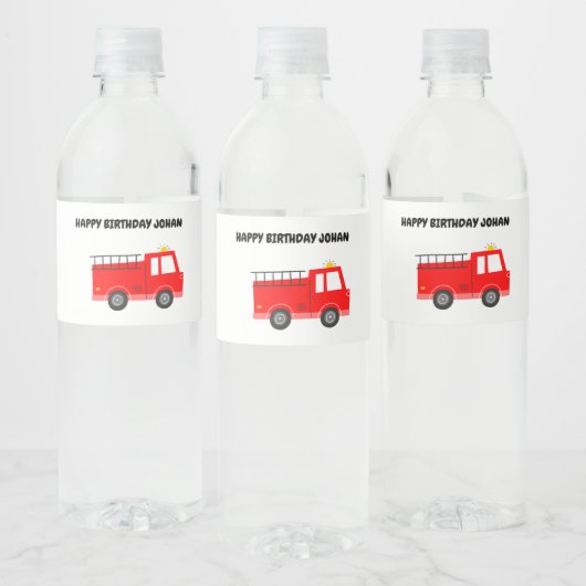 Rode Firetruck Verjaardag Water Bottle Label Waterfles Etiket (Flessen)