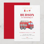 Rode Firetruck Verjaardagsuitnodiging Sjabloon Kaart (Voorkant / Achterkant)