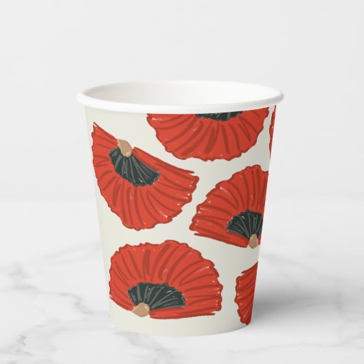 Rode Flamenco Fans Patroon Papieren Bekers (Voorkant)