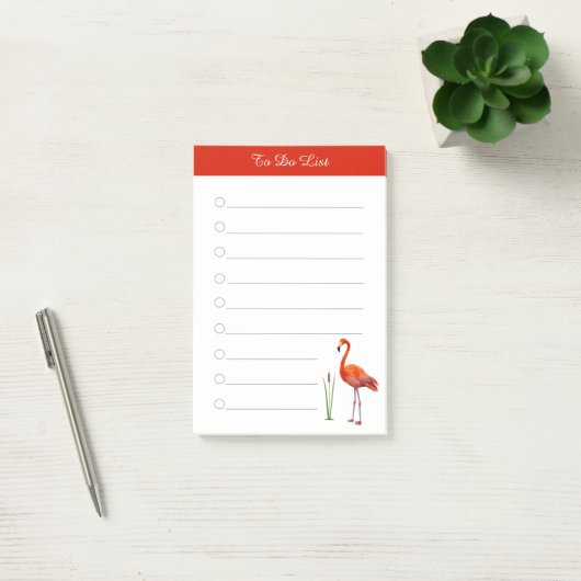 Rode flamingo en kalligrafie op witte bekleding post-it® notes (Kantoor)
