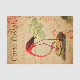 rode flamingo Floral Franse Carte Postale Tissuepapier