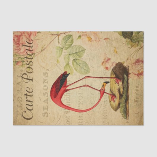  rode flamingo Floral Franse Carte Postale Tissuepapier (Voorkant)
