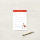 Rode flamingo & kalligrafie op wit gelinieerd post-it® notes (Op bureau)