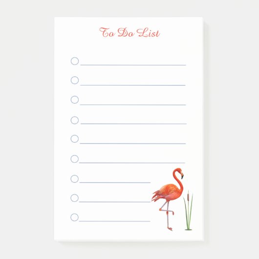 Rode flamingo & kalligrafie op witte gelinieerde p post-it® notes (Voorkant)