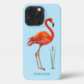 Rode flamingo op lichtblauw iPhone hoesje (Achterkant)