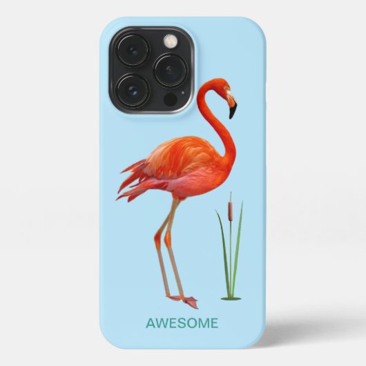 Rode flamingo op lichtblauw iPhone hoesje (Achterkant)