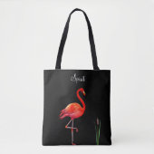 Rode Flamingo op Zwarte Tote Tas (Voorkant)