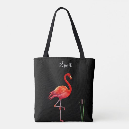 Rode Flamingo op Zwarte Tote Tas (Achterkant)