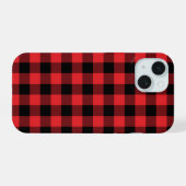Rode Flanel Buffalo Check Patroon iPhone 15 Case (Achterkant horizontaal)