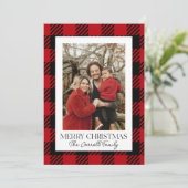 Rode Flanel Plaid Aangepaste Familie Foto Kerstmis Feestdagenkaart (Staand voorkant)
