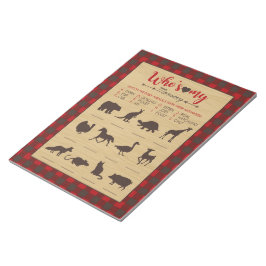 Rode Flanel Wie is mijn Mama Baby Dier Douche Spel Notitieblok