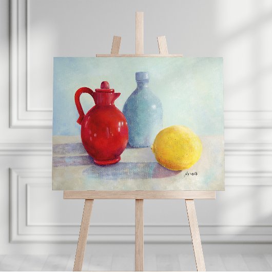 Rode Fles Still Leven Olie Schilderij Canvasprint Canvas Afdruk