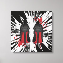Rode flessen Stilettos hakken spatters en druppelt Canvas Afdruk