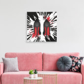 Rode flessen Stilettos hakken spatters en druppelt Canvas Afdruk (Insitu (Woonkamer))