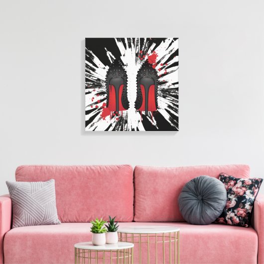 Rode flessen Stilettos hakken spatters en druppelt Canvas Afdruk (Insitu (Woonkamer))
