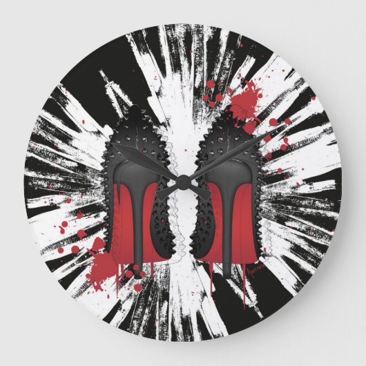 Rode flessen Stilettos hakken spatters en druppelt Grote Klok (Voorkant)