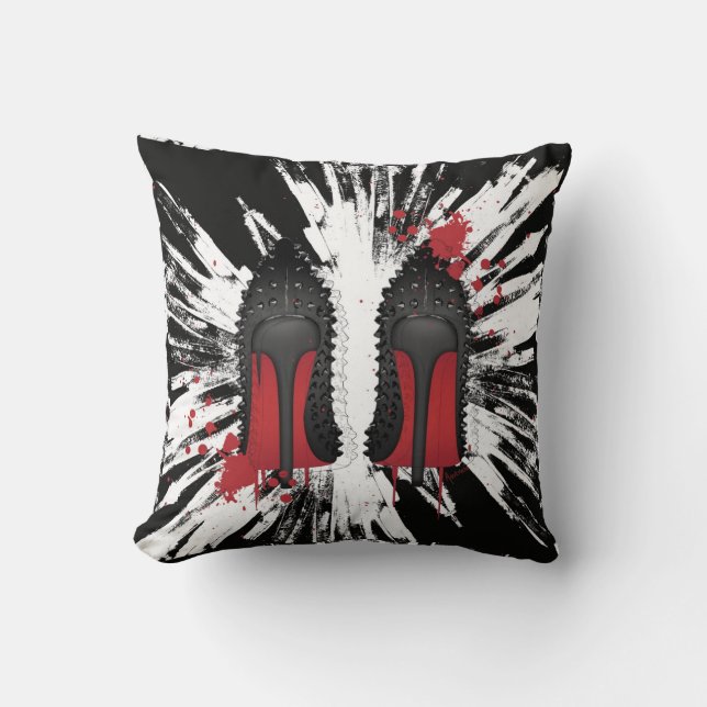 Rode flessen Stilettos hakken spatters en druppelt Kussen (Voorkant)