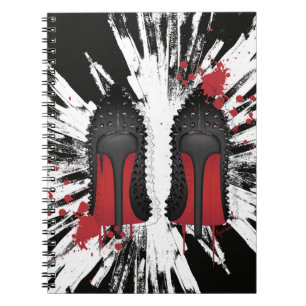 Rode flessen Stilettos hakken spatters en druppelt Notitieboek