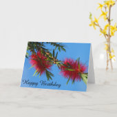 Rode flessenborstel blanco verjaardagskaart kaart (Gele Bloem)