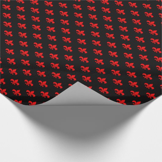 Rode Fleur-de-lis op zwart Cadeaupapier (Hoek)