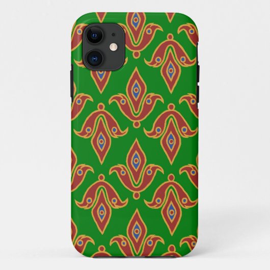 Rode Fleur-de-lys, Groene Achtergrond, Goud-effect Case-Mate iPhone Case (Achterkant)
