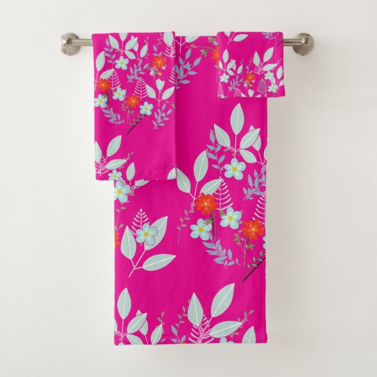 Rode Flora-loofwerk Heet Roze Bad Handdoek (Insitu)