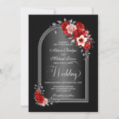 Rode Floral Arch Black Grey Wedding Kaart (Voorkant)