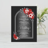 Rode Floral Arch Black Grey Wedding Kaart (Staand voorkant)