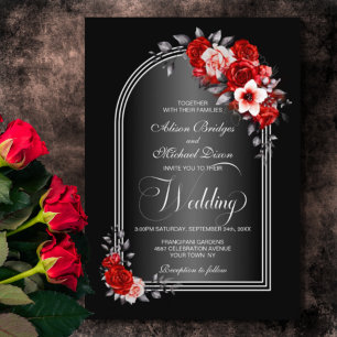 Rode Floral Arch Black Grey Wedding Kaart