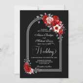 Rode Floral Arch Black Wedding Kaart (Voorkant)