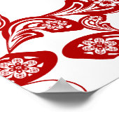 Rode Floral Boho Chic Peacock Wedding Seding Chart Poster (Hoek)