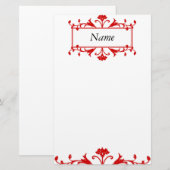 Rode Floral Briefpapier (Voorkant / Achterkant)