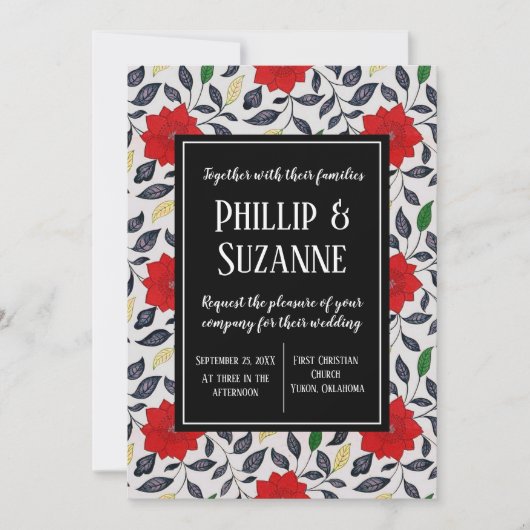 Rode Floral bruiloft Kaart (Voorkant)