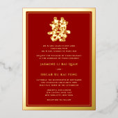 Rode Floral dubbel geluk Moderne Chinese bruiloft Folie Uitnodiging (Voorkant)